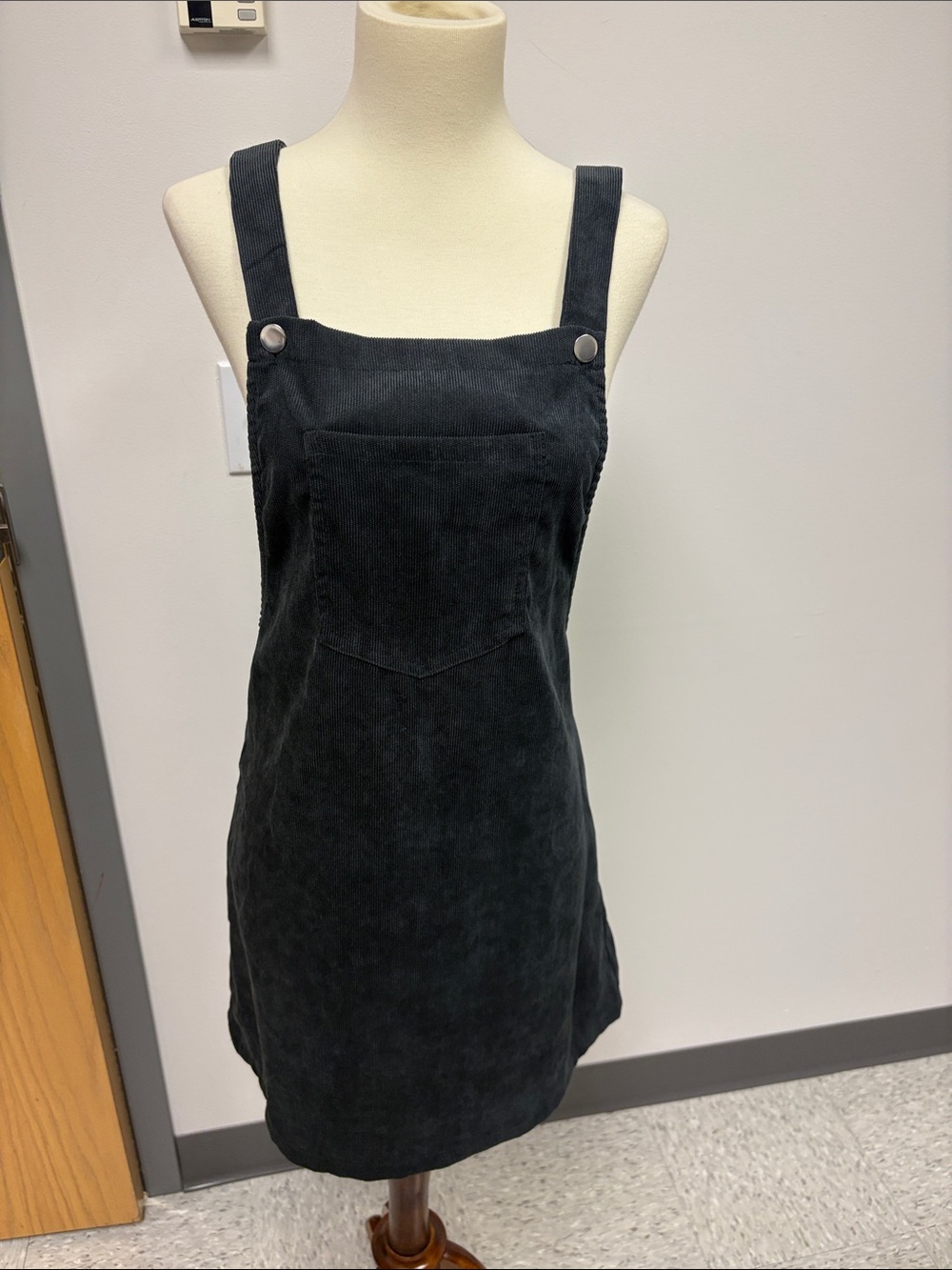Black Corduroy Pinafore Dress - Classic Women's Overall Dress